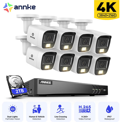 ANNKE 8CH 8MP Home Security Camera System for Indoor and Outdoor, AI DVR and 8x4K IP67 Bullet Home & Surveillance Cameras, Work with Alexa, Smart Dual Light, 0TB HDD