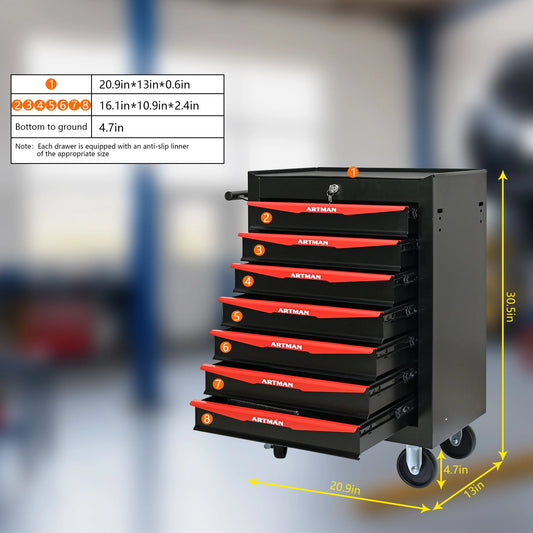 7-Drawer Rolling Tool Chest, Garage Tool Box & Cabinet Large Capacity, Lockable Tool Box Organizer on Wheels with Sliding Drawers, Black