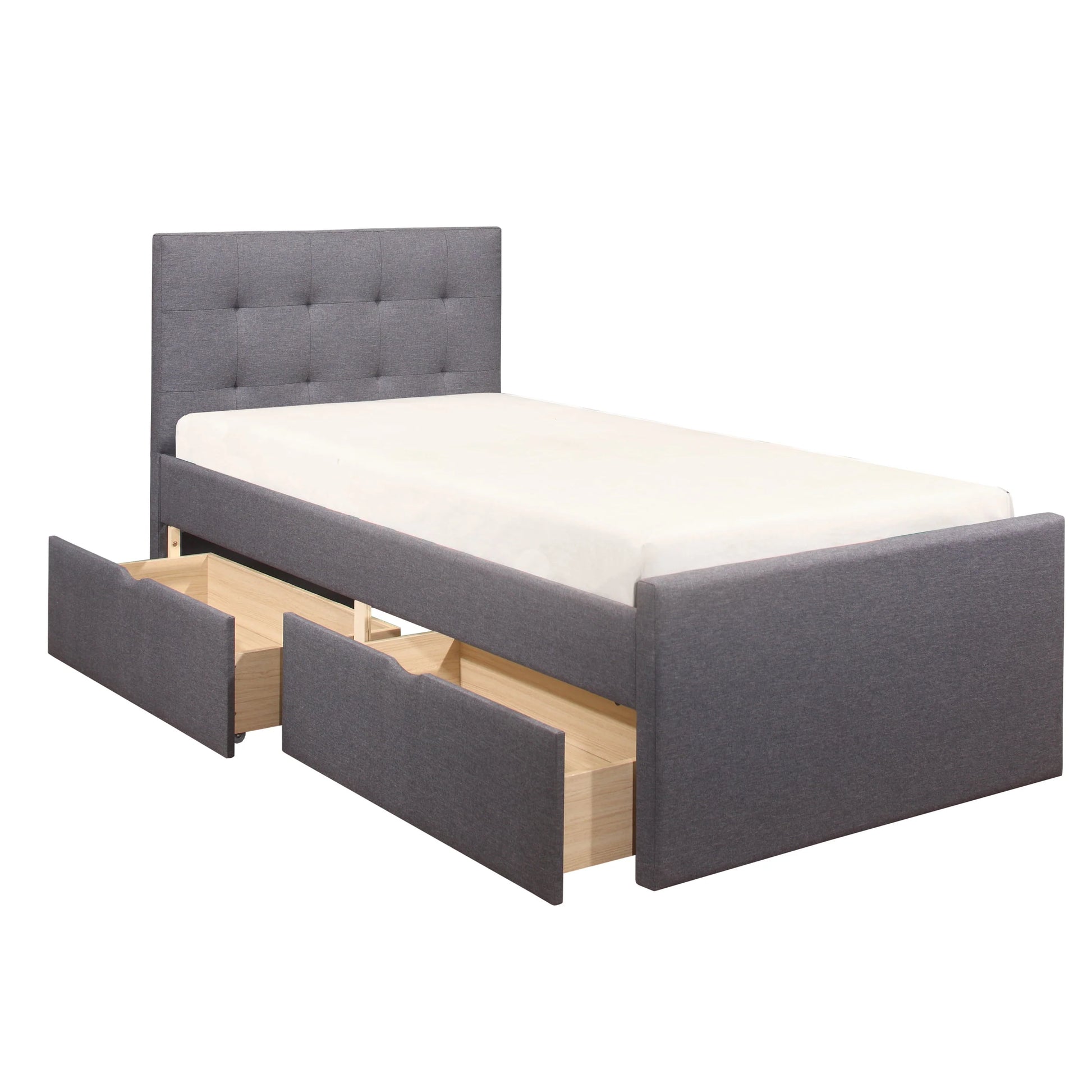 Emory Upholstered Twin Platform Bed with 2 Storage Drawers, Gray, by Hillsdale Living Essentials