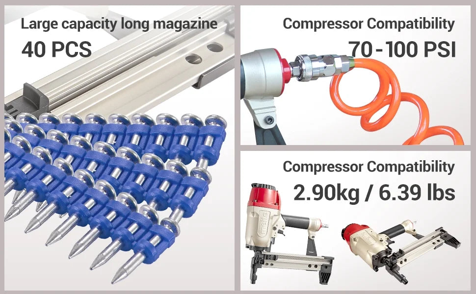 MEITE MTCS3040L Pneumatic Concrete and Steel Pinner 12Gauge 1/2" to 1-1/2" Length Concrete Nailer