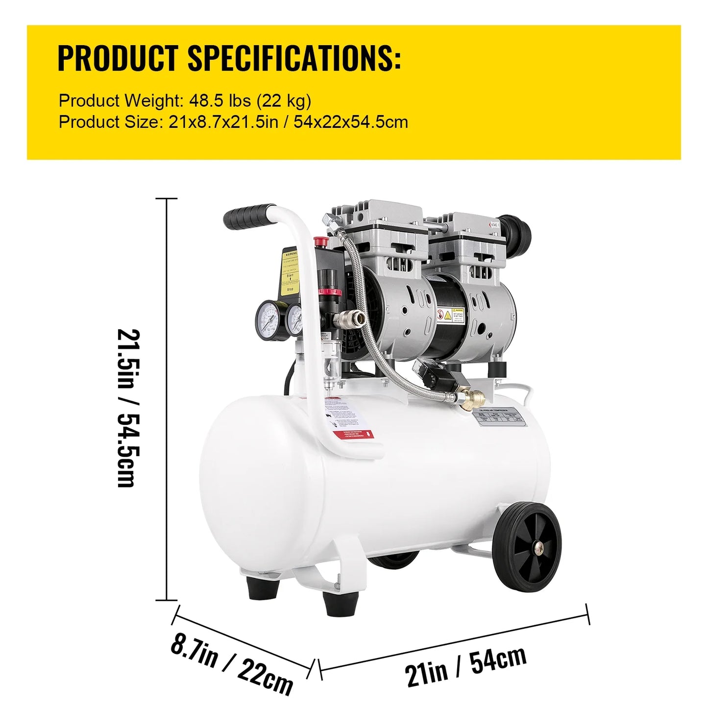 KFFKFF 6.6 Gallon Air Compressor, 1 HP Mobile Air Compressor, 750W Oil-Free Steel Tank, 115 PSI Pancake Air Compressor, Exceptionally Quiet for Household Fixes and Tire Pumping