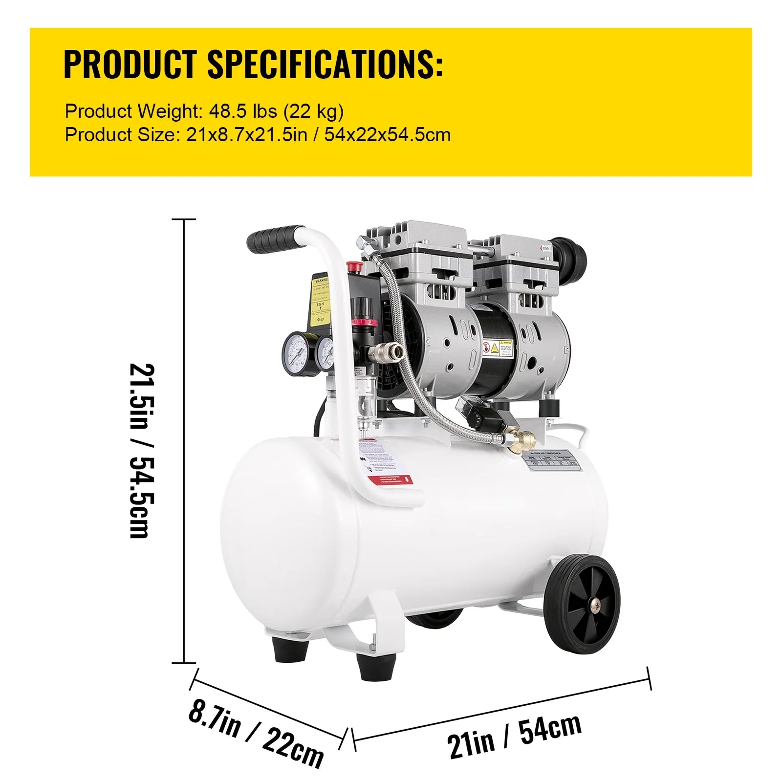 KFFKFF 6.6 Gallon Air Compressor, 1 HP Mobile Air Compressor, 750W Oil-Free Steel Tank, 115 PSI Pancake Air Compressor, Exceptionally Quiet for Household Fixes and Tire Pumping