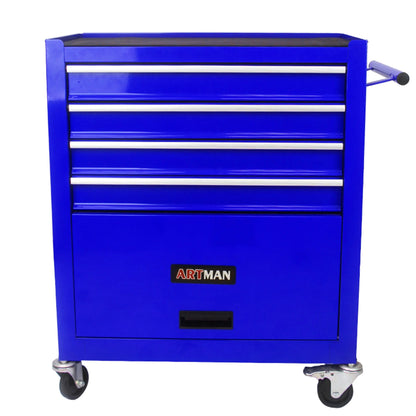 Aukfa Tool Chest, 24.5 in Steel Rolling Tool Box & Cabinet On Wheels for Garage, 4-Drawer, Blue