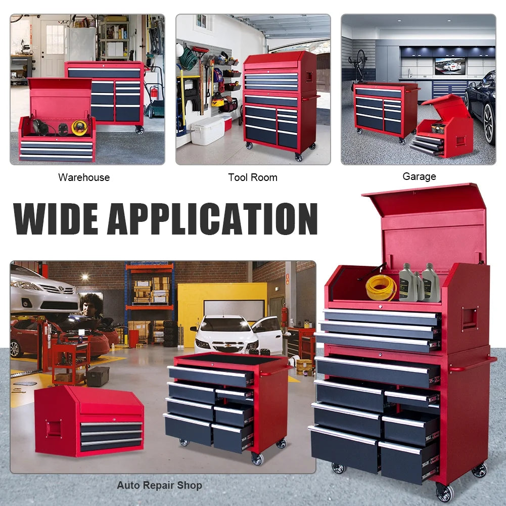 HPDAVV 41inch 11-drawer Tool Chest and Cabinet, Heavy Duty 11-Drawer Tool Chest Combo Rolling Cabinet with Locking System, 41 in. W x 24.5 in. D