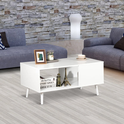 ZENSTYLE Durable MDF Coffee Table with Open Storage Shelf for Living Room Modern Furniture White
