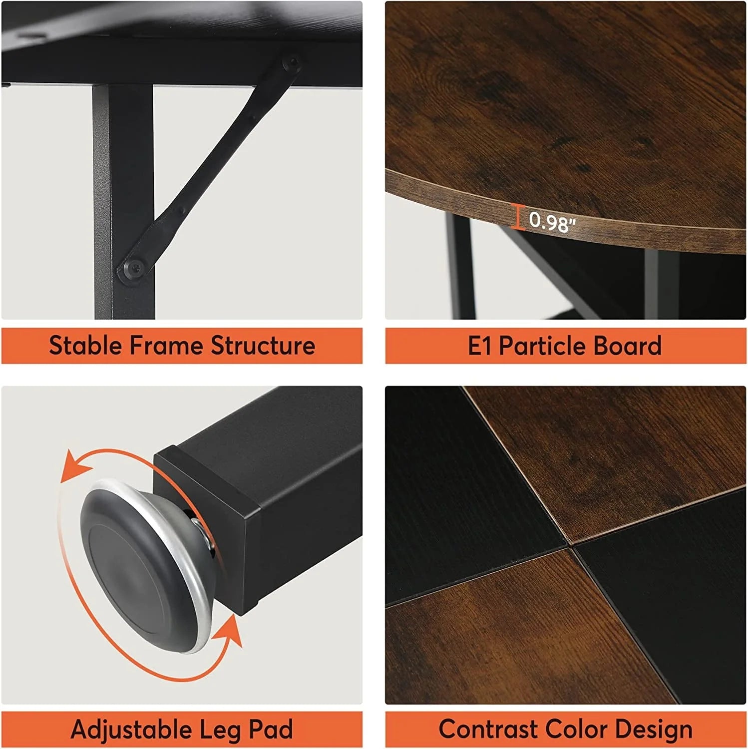Tribesigns Round Dining Table for 4, 47" Kitchen Table Small Dinner Table with Storage Shelf, Rustic Brown & Black