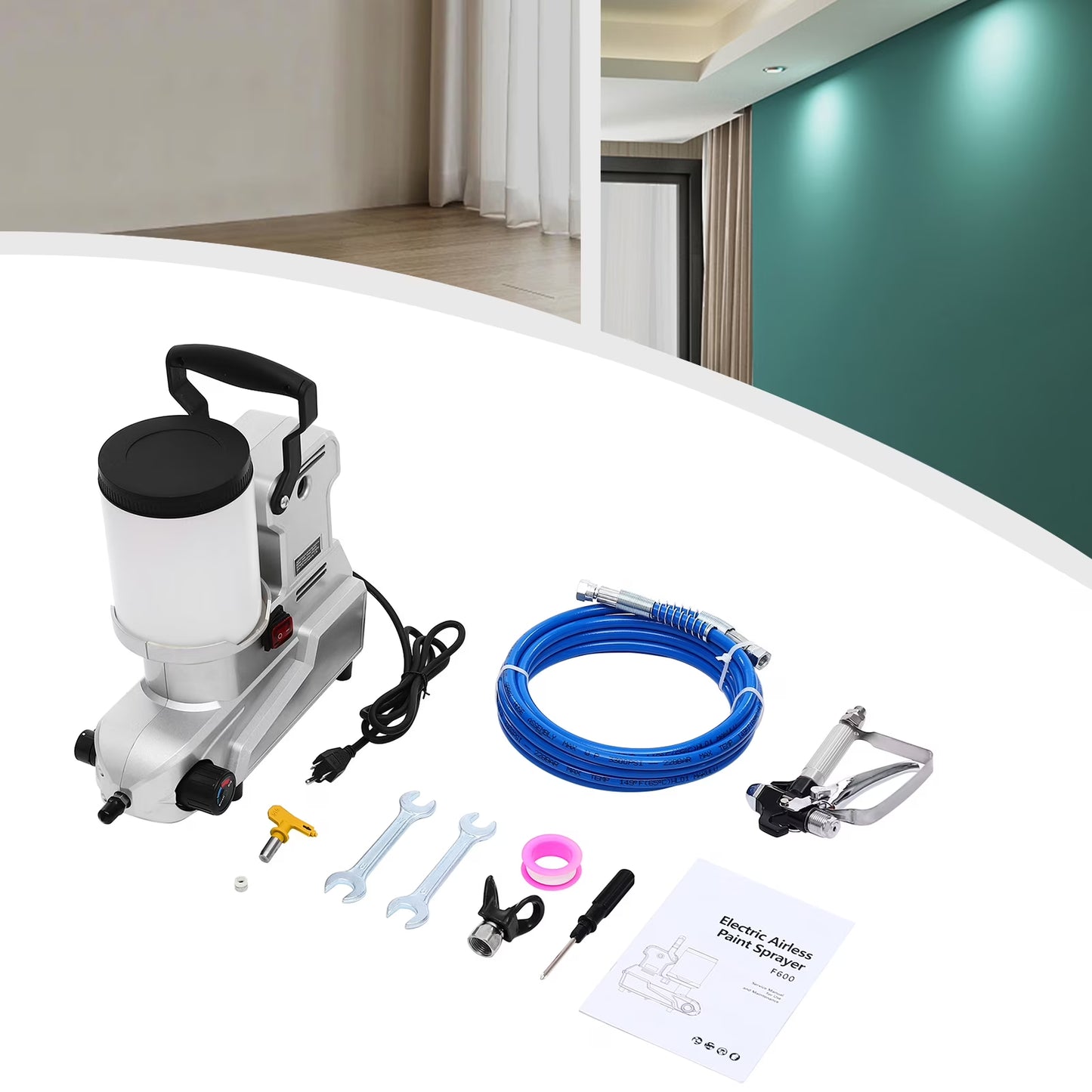 High-Pressure Airless Paint Sprayer, 1600W Copper Motor with 850rpm, 84.54Oz/min Flow Rate & 120MPa Pressure, 0.66Gal Hopper, 16.4ft Hose, Ideal for Furniture/Walls/Fences