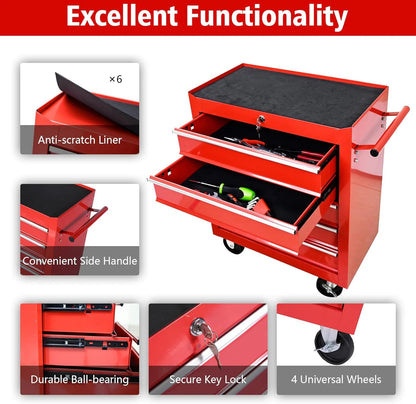 DSstyles Tool Chests, 5-Drawer Rolling Tool Storage Cabinet with Detachable Tray, Multi-Functional Handles, Adjustable Shelves, Secure Locking System, Heavy-Duty Wheels, Ideal for Garage, Workshop