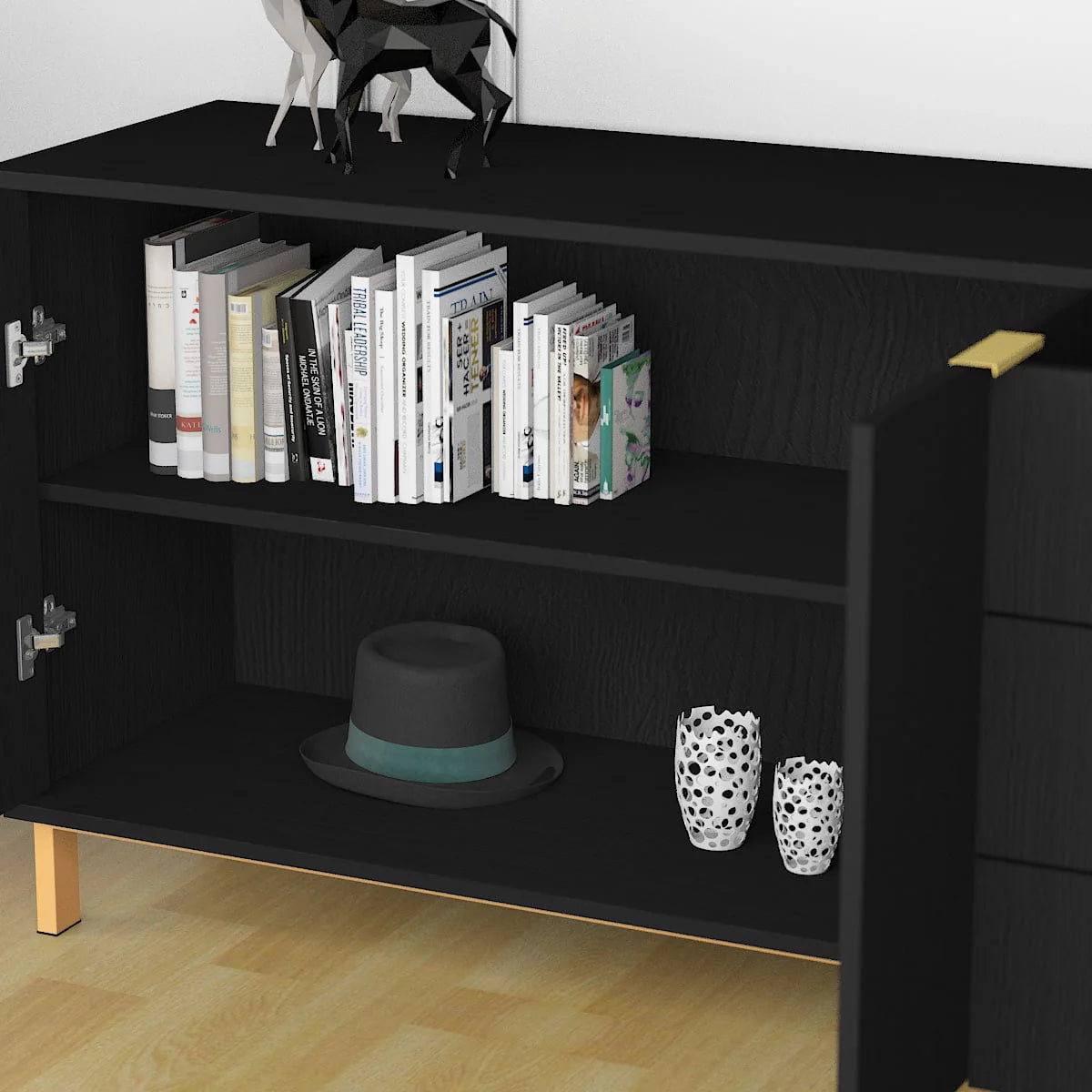 Modern Sideboard Buffet Storage Cabinet with 3 Drawers and Door for Living Room Black