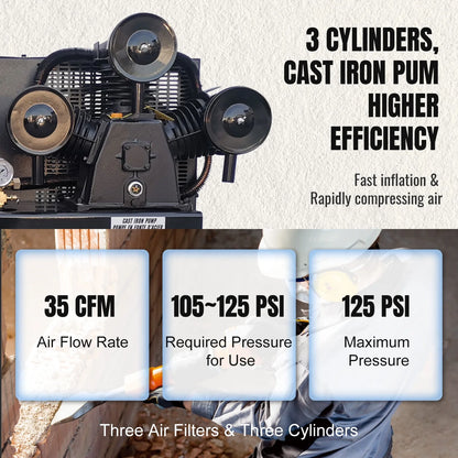HPDMC 30 Gal Gas Powered Air Compressor 13HP 35CFM Electric Start Gas Driven Piston Pump Air Compressed System with 125PSI Max. Pressure and ASME Tank for Workshop, Machinery, Construction Sites