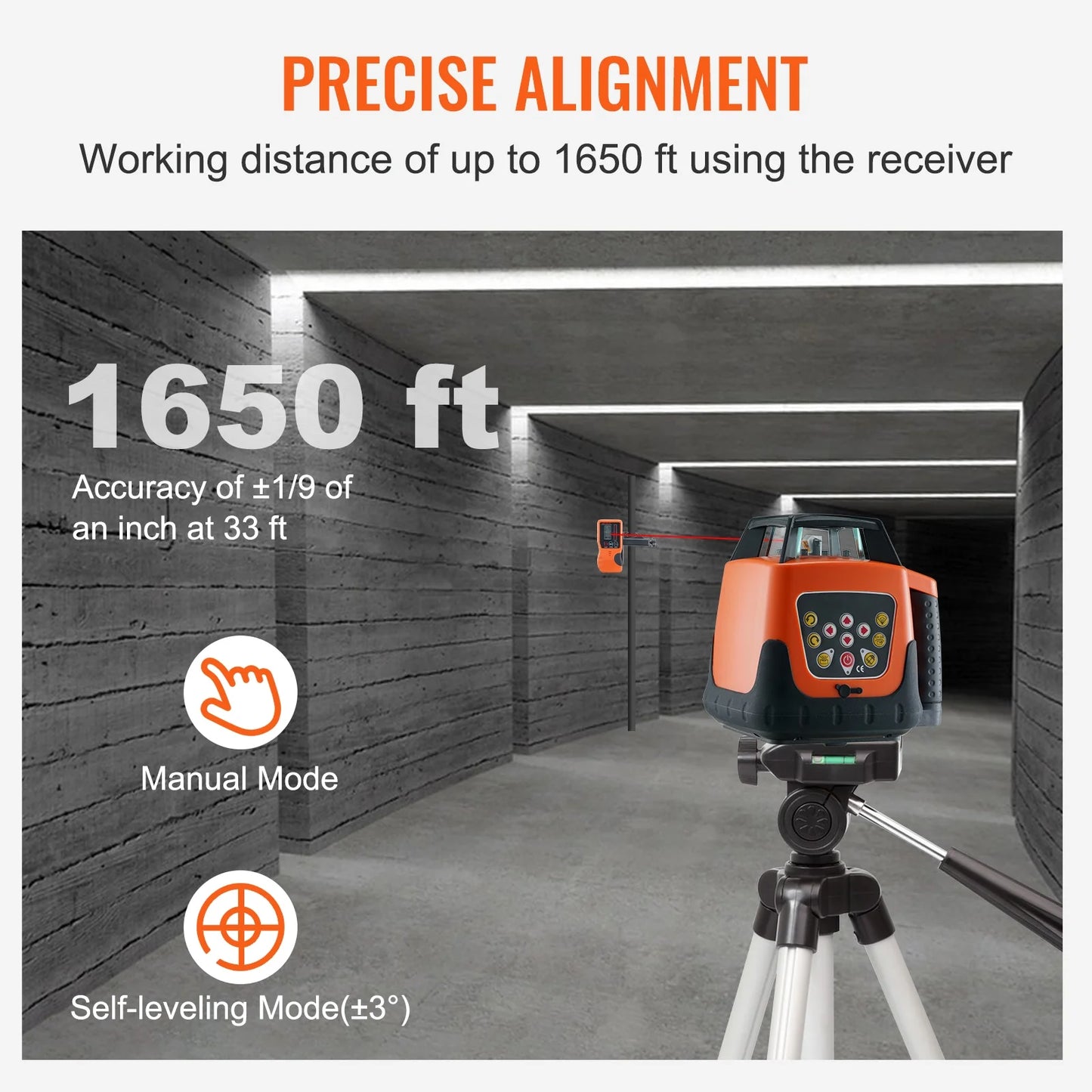 KFFKFF Laser Level, 1650ft Range, 360? Self-Leveling Red Cross Line, Adjustable 5 Speeds & 4 Scan Angles, IP66 Water-Resistant, Remote & Manual Modes, Includes Battery