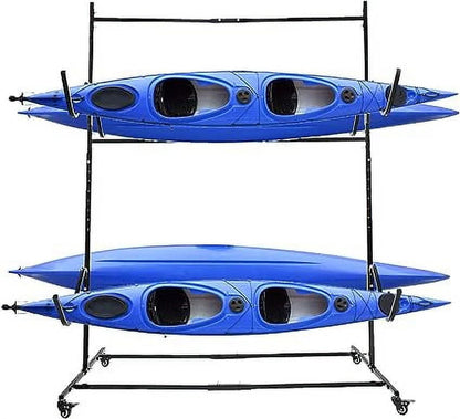 Kojem Freestanding Kayak Storage Rack Stand for 4 Kayak, SUP, Canoe, Paddle Board, Boat, Surfboard for Indoor, Outdoor, Garage, Shed, Dock w/Wheels