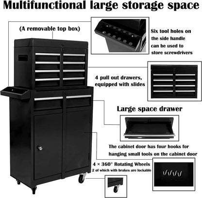 Sesslife 5-Drawer Rolling Tool Chest on Wheels, High Capacity Tool Cabinet with Drawers, Detachable Mobile Tool Box for Workshop, Garage, Mechanics and Repair Room(Black)