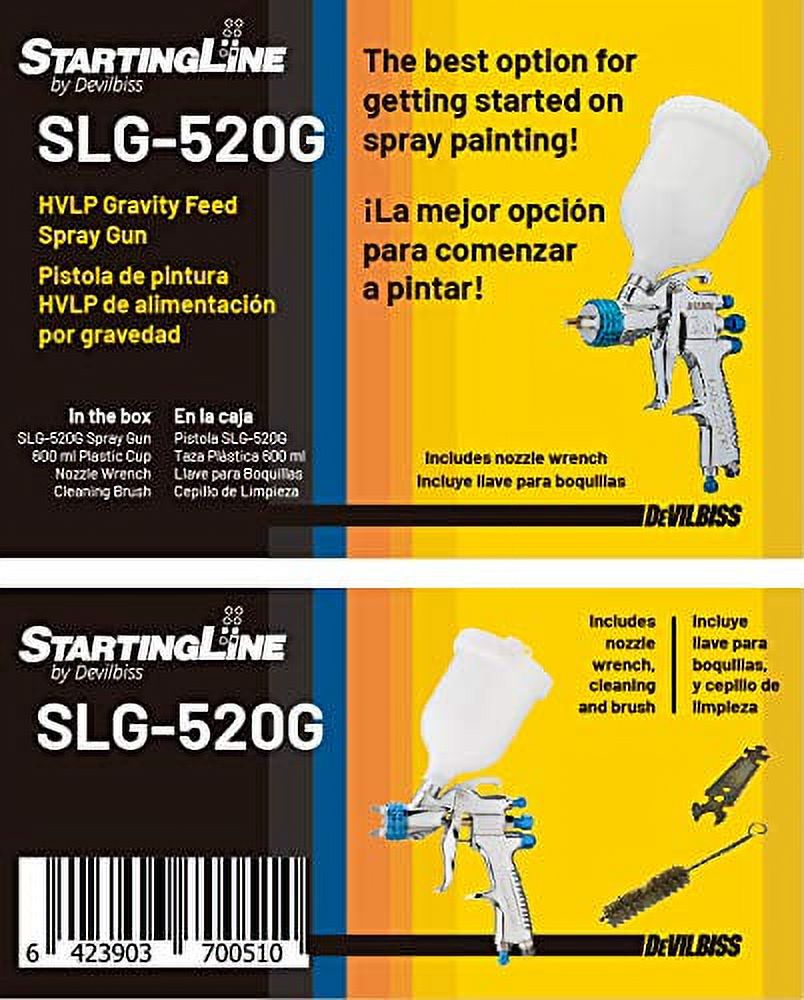DeVilBiss STARTINGLINE HVLP Spray Gun for Painting Control 1.3mm Gravity Feed Paint Gun with 600milliliter Plastic Cup