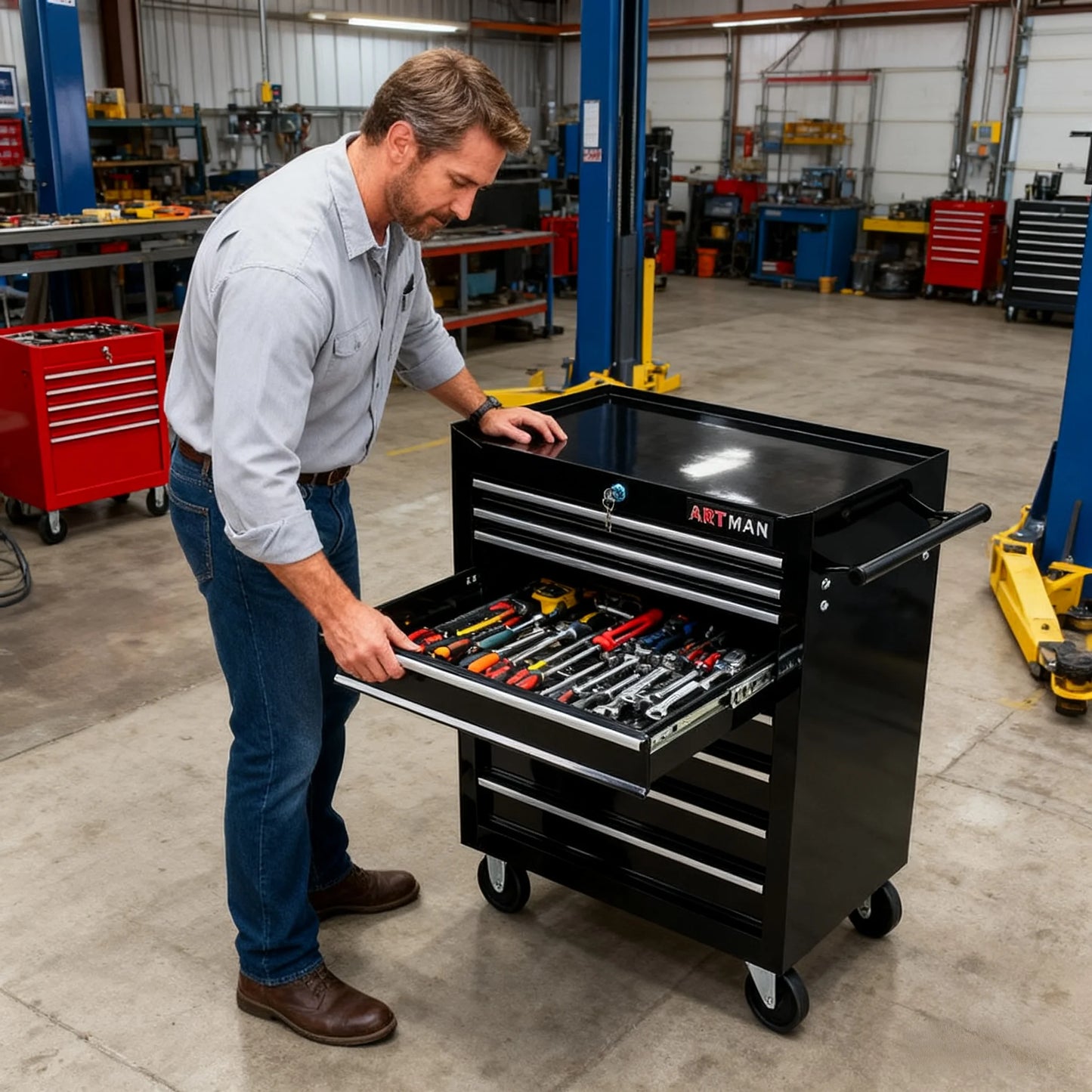 ARTMAN 7 Drawer Tool Rolling Storage Cart ,Tool Boxes Tool Chest with Wheels and Drawers for Garage Workshop Warehouse