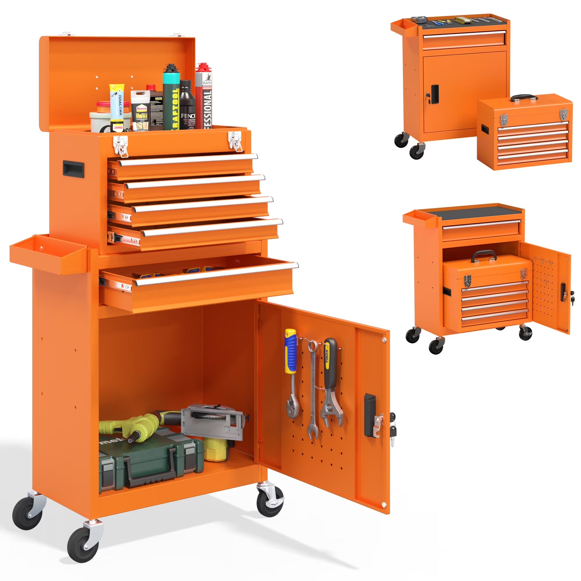 5 Drawer Mechanic Tool Chest with Wheels Heavy Duty Rolling Tool Box Cabinet Keyed Locking System Toolbox Organizer for Workshop Darkblue