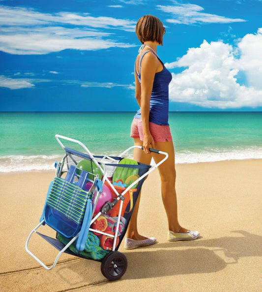 Folding Utility Beach Cart Collapsible Folding Outdoor Utility Wagon Wide Terrain Wheels for Sand