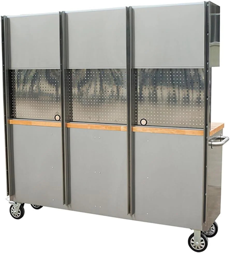 72 Inch Stainless Steel Rolling Tool Chest with 15 Drawers + 3 Upper Cabinets, Mobile Workbench, Assembled Large Tool Box Lockable Storage Cabinet with Wheels for Garage Workshop