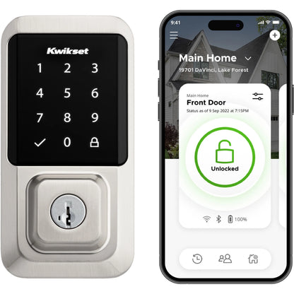 Kwikset Halo Touchscreen Wi-Fi Smart Deadbolt Hardware Lock with Smartkey Satin Nickel
