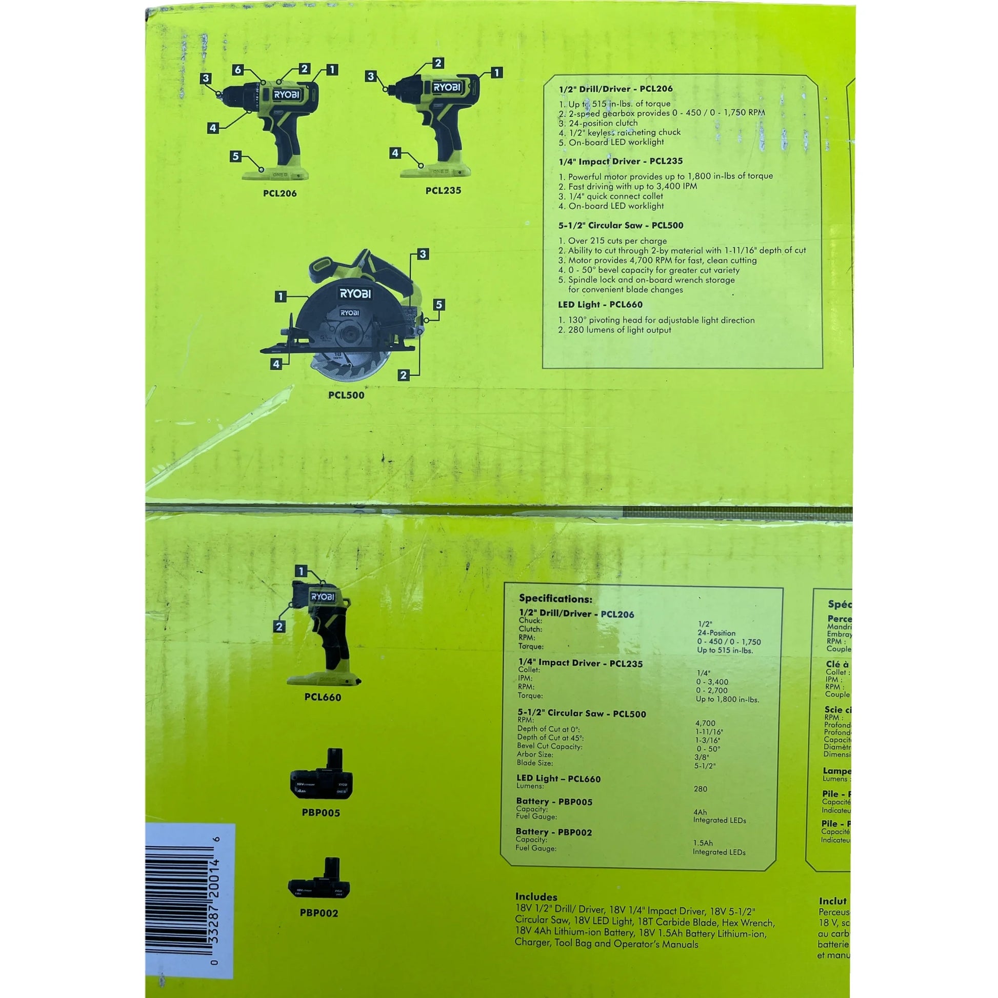 Ryobi ONE+ 18V Cordless 4-Tool Combo Kit with 1.5 Ah Battery, 4.0 Ah Battery, Charger and Storage Bag