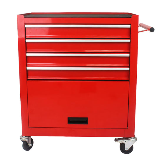 Rolling Tool Storage Cabinet With 4 Drawers, 4 Wheels, 2 Parking Brakes Tool Chest Cart, 5-Tier Rolling Tool Set for Handyman, Workshop, Home (Red)