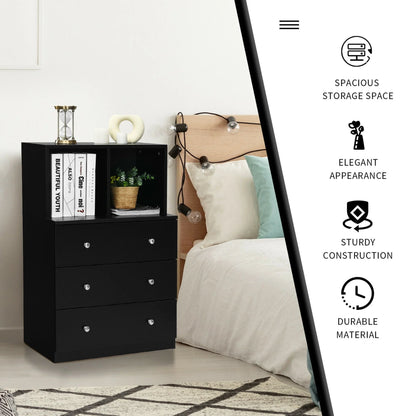 Gymax 3 Drawer Dresser W/Cubbies Storage Chest for Bedroom Living Room Black