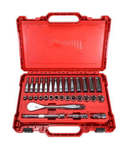 MILWAUKEE 32-Piece Metric 3/8 in. Drive Ratchet & Socket Set - Slim Profile, 90-Tooth, Deep & Standard Sockets (48-22-9508)