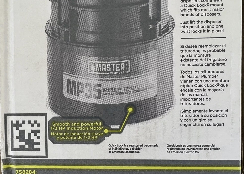 Master Plumber MP35 1/3 HP Kitchen Waste Disposer/Disposal - Quantity of 1