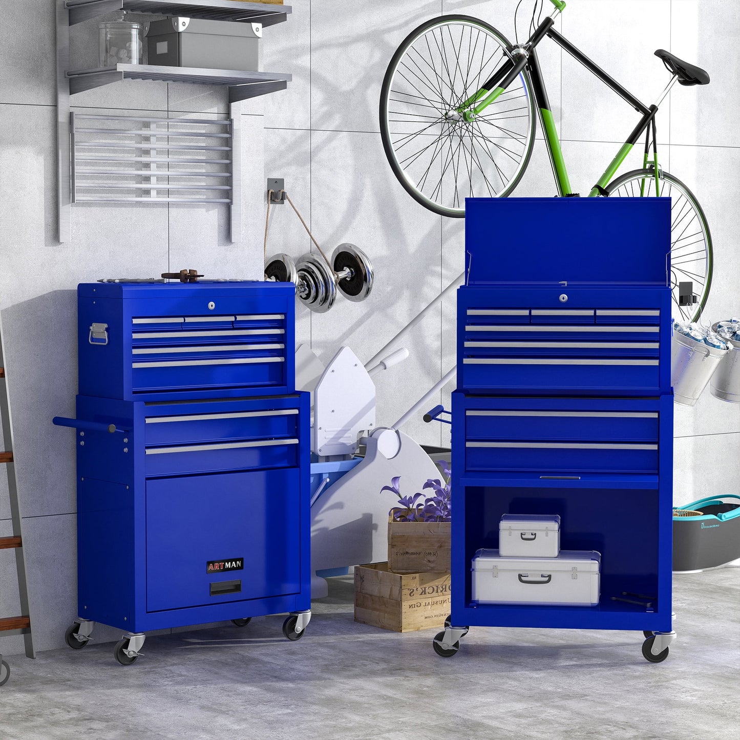 WLVOS Rolling Tool Chest with Lock, Removable Storage Cabinet, 8-Drawer, Blue