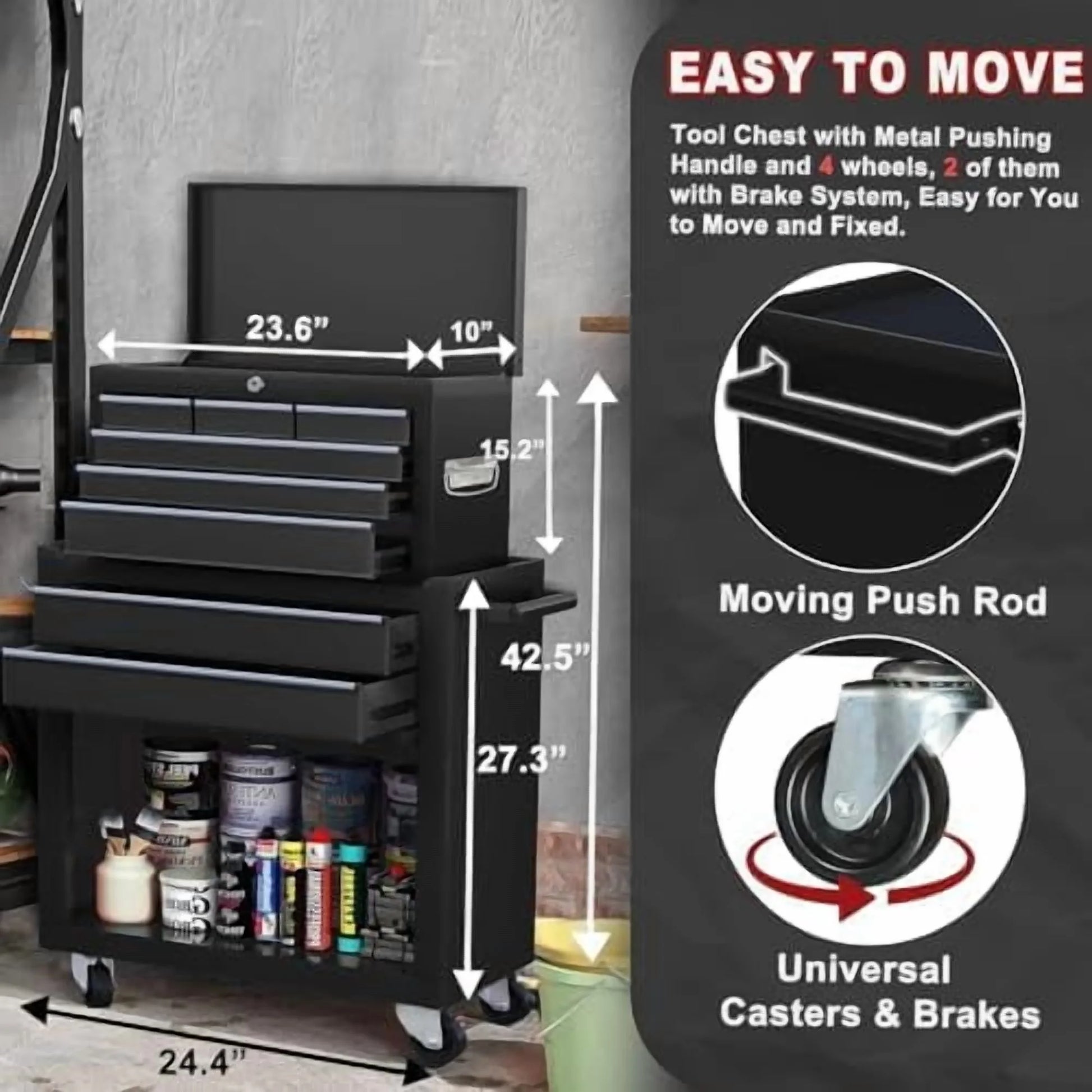 8-Drawer Rolling Tool Chest with Detachable Top Tool Box, Lockable Metal Tool Cabinet, and Liner, Heavy-Duty Storage Organizer with Wheels and 6 Hooks for Garage, Workshop, Green