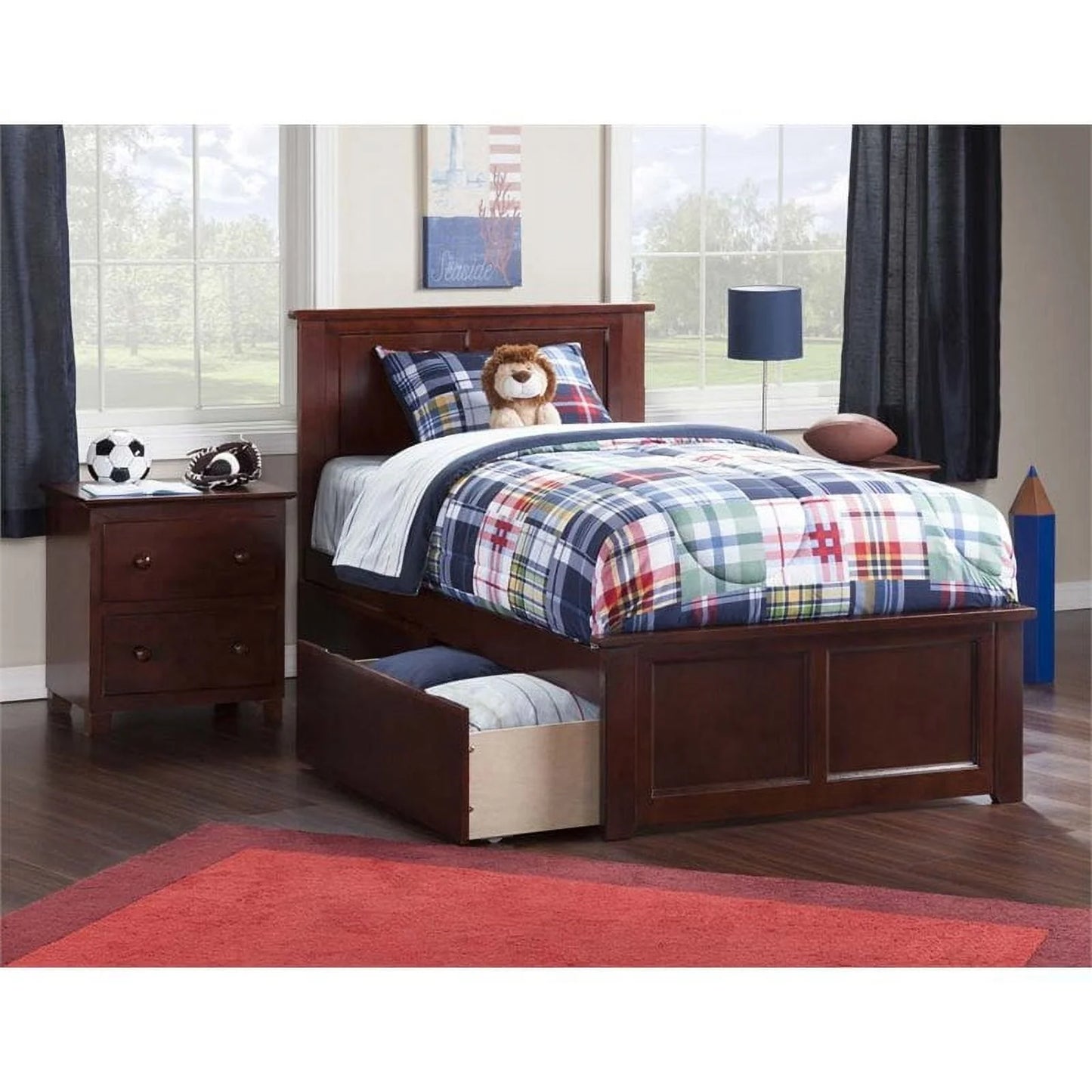 Leo & Lacey Farmhouse Solid Wood Urban Twin Storage Platform Bed in Walnut