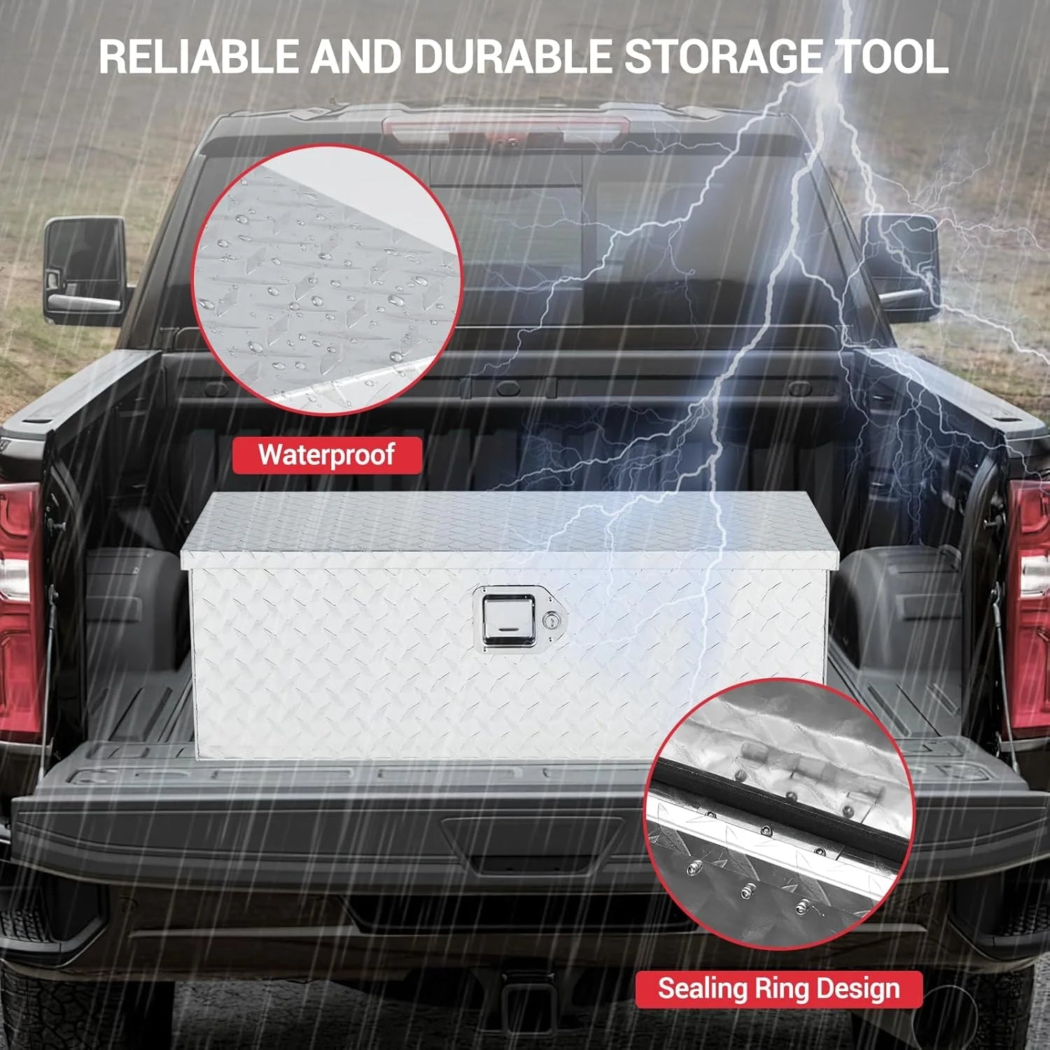 Aluminum Truck Tool Box, Truck Bed Storage Box with Security Lock and Wider Handles, Heavy Duty Waterproof Tool Box Organizer Chest for Pick Up Truck Rv Trailer