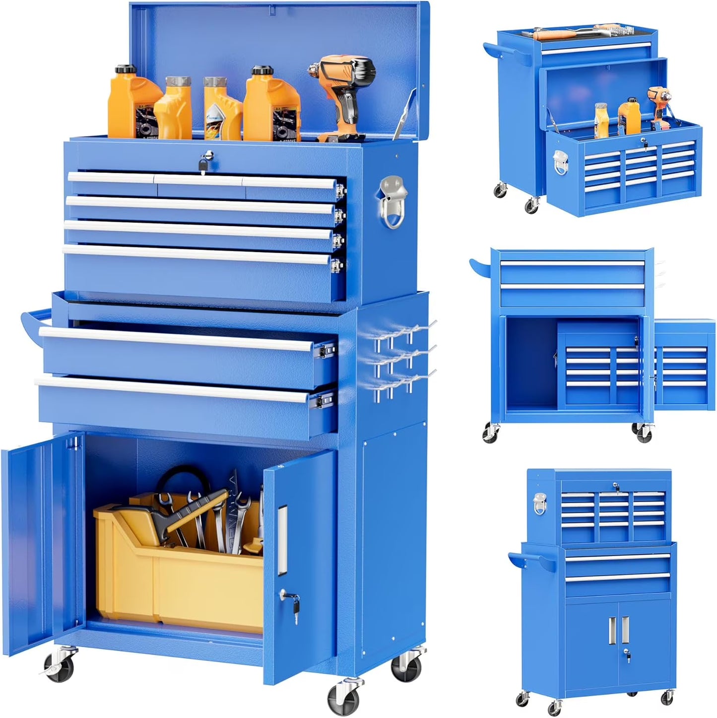 SOLAURA 5-Drawer Rolling Tool Chest Cabinet Metal Tool Storage Box Lockable with Wheels, Red