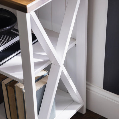 Woven Paths Solid Wood Storage Console Table, White/Reclaimed Barnwood