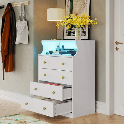 EPHEX 4 Drawers Dresser for Bedroom with Charging Station, Chest of Drawers with Open Space, Large Capacity Storage Cabinet, White