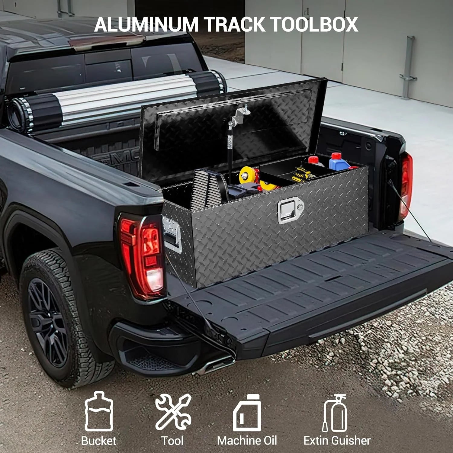 Aluminum Truck Tool Box, Truck Bed Storage Box with Security Lock and Wider Handles, Heavy Duty Waterproof Tool Box Organizer Chest for Pick Up Truck Rv Trailer