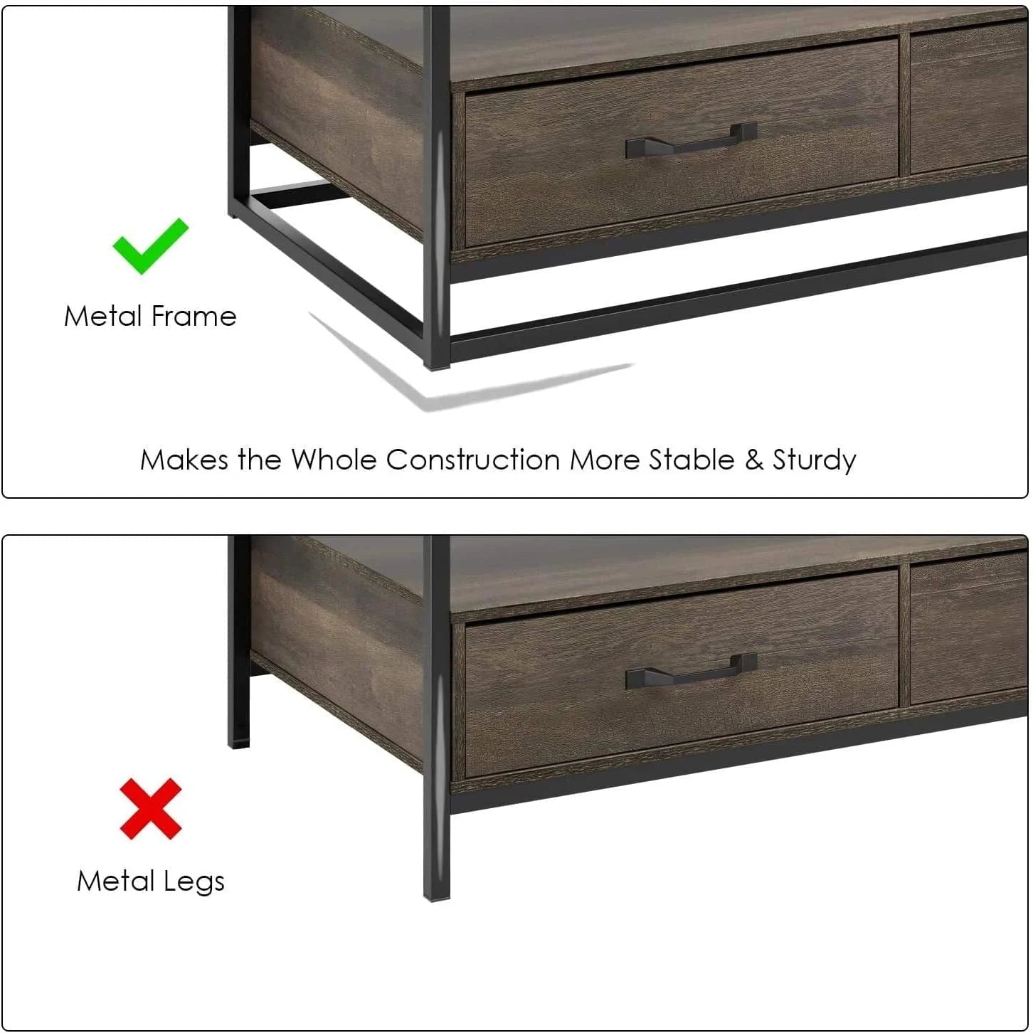 Homfa 43" Coffee Table with Storage Drawers, Wooden TV Stand Center Table for Living Room, Dark Brown