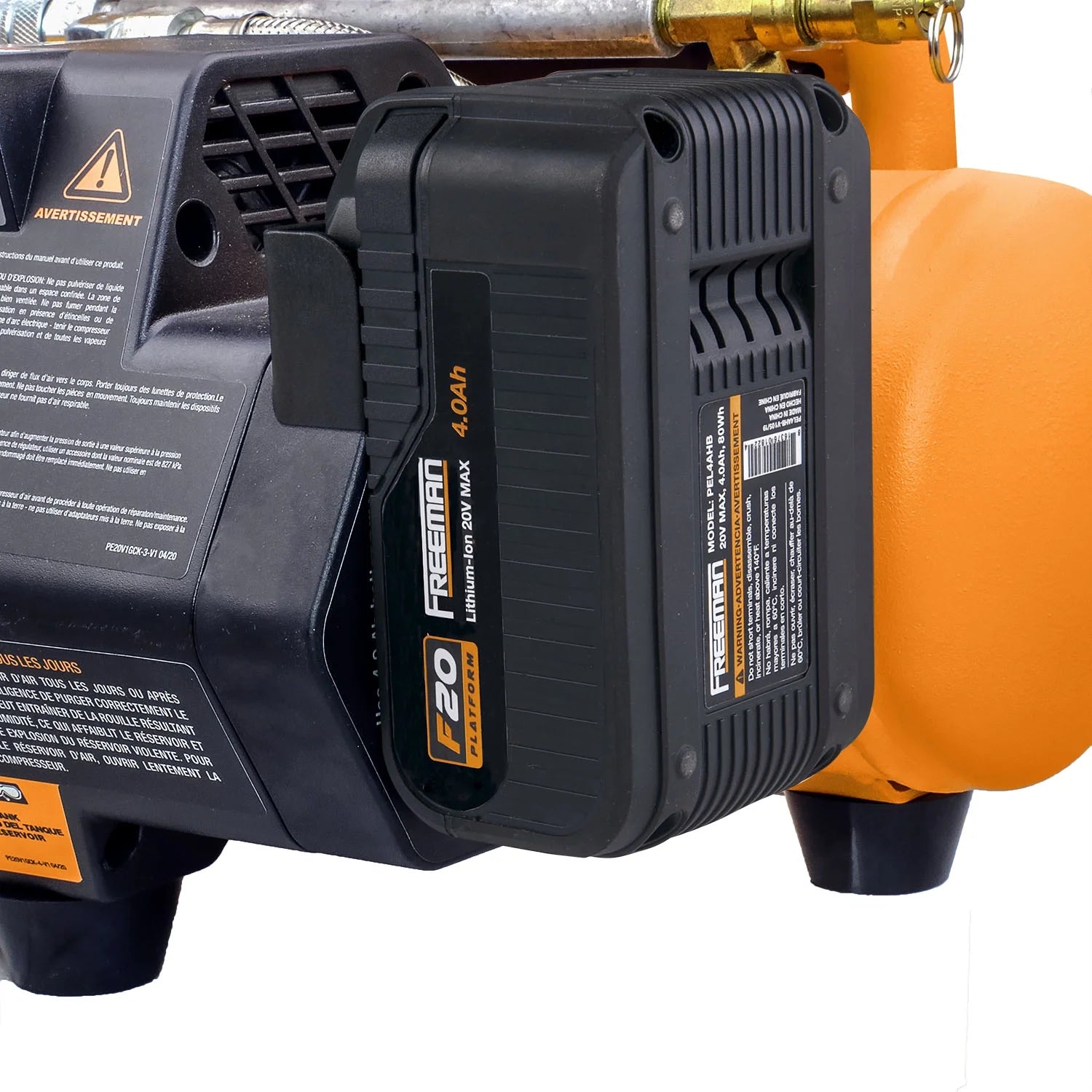 Freeman PE1GCCK 20V Cordless 1 Gal. Air Compressor with 3-in-1 Pneumatic Finish Nailer/Stapler, Battery, Charger, Air Hose, Inflation Accessory Kit and Fasteners (600 Count) - 700 Shots per Charge