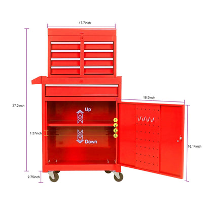 BTMWAY 5-Drawer Rolling Tool Storage Cabinet with Detachable Top Tool Box, Tool Chest with Universal Lockable Wheels, Metal Tool Cart for Garage, Workshop, Barbershop,red