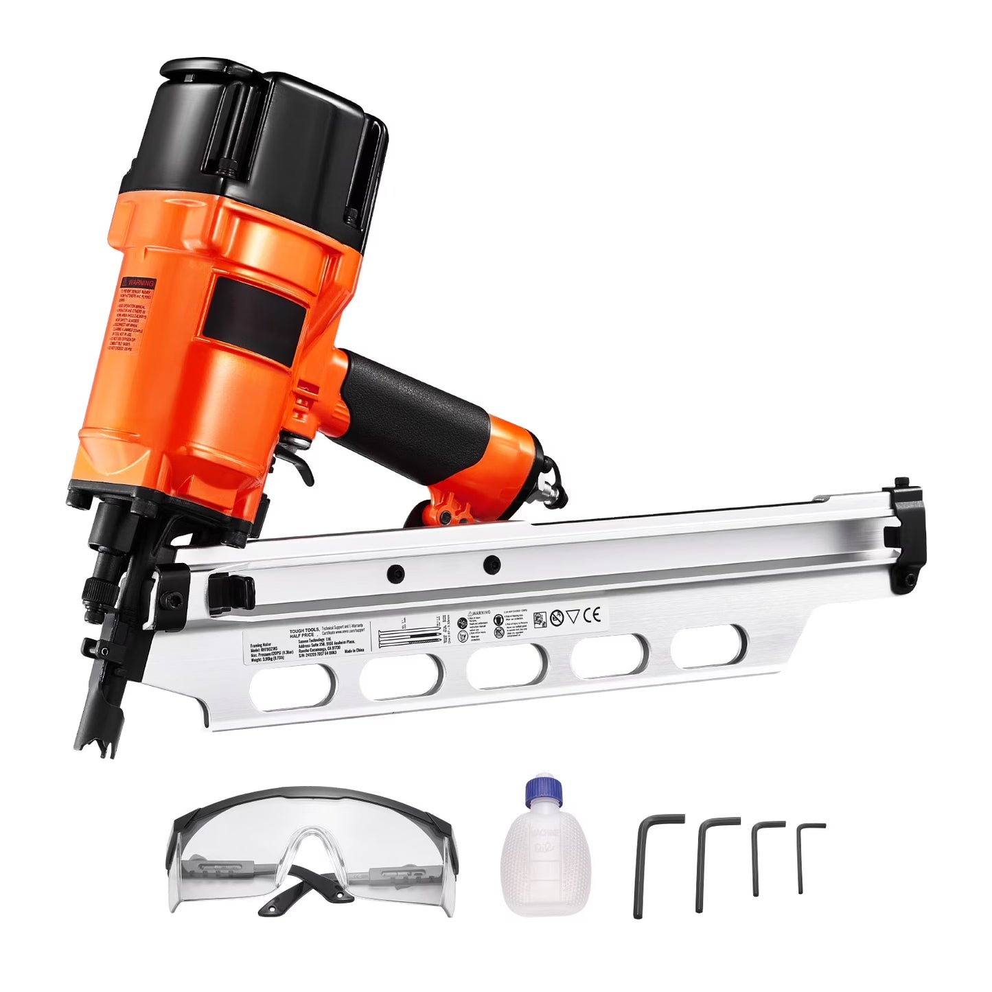 KFFKFF Nail Gun, 2" to 3-1/2" 21 Degree Full Round Head, Pneumatic with Dual Firing Options & No-Tool Depth Modification, 80-120PSI Professional Air Powered Tool for Floor, Deck & Frame Construction
