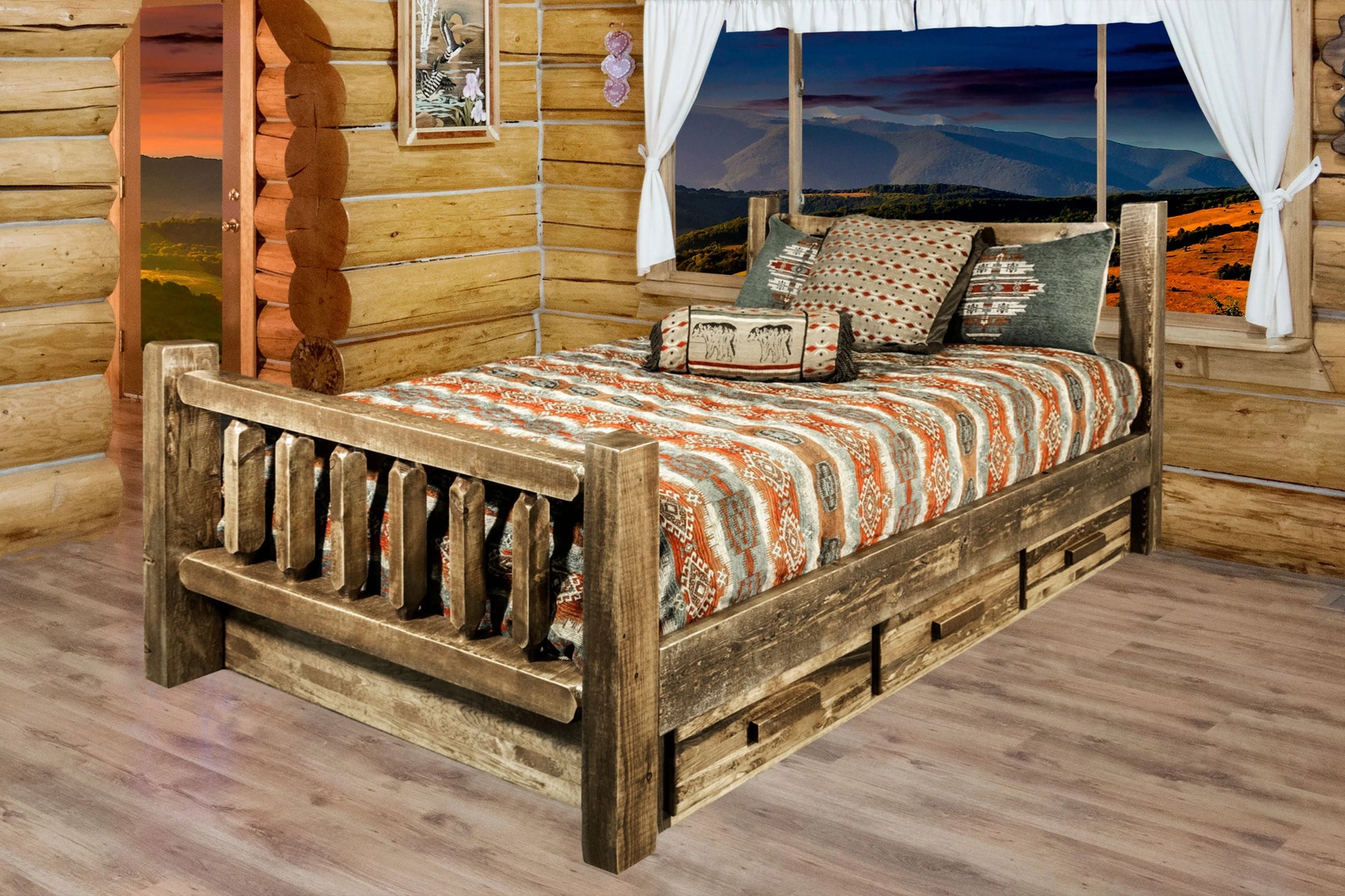 Homestead Collection California King Bed w/Storage, Stain & Lacquer Finish