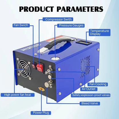 NUOGE Pcp Air Compressor Copper 12V DC or 110V/220V AC 4500Psi 0.3 Gal