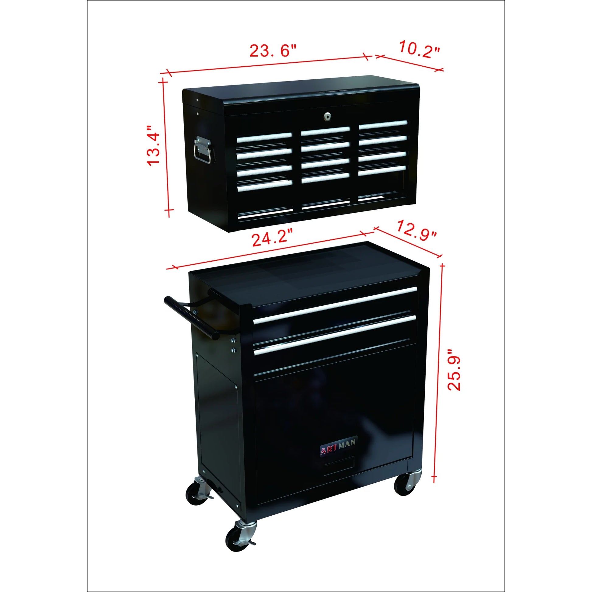 High Capacity Rolling Tool Chest, 8-Drawer Storage Cabinet, Black