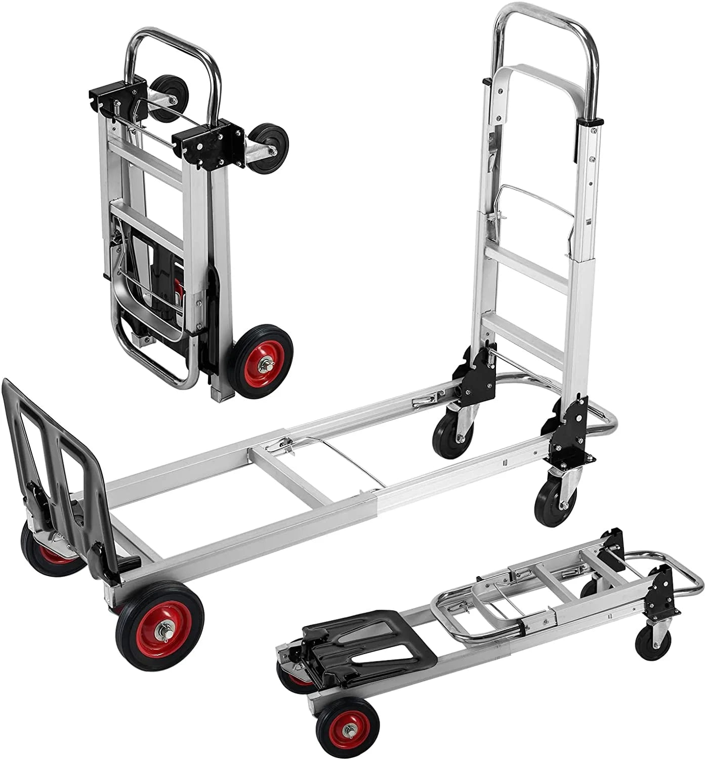 SHZOND 2 in 1 Folding Hand Truck 330 lbs Load Capacity Dolly Cart,Heavy Duty Aluminum Hand Truck with 4 Wheels