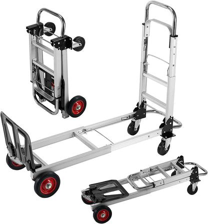 SHZOND 2 in 1 Folding Hand Truck 330 lbs Load Capacity Dolly Cart,Heavy Duty Aluminum Hand Truck with 4 Wheels