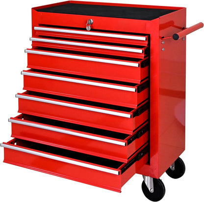 DSstyles Tool Chests, 7-Drawer Rolling Tool Storage Cabinet with Detachable Tray, Multi-Functional Handles, Adjustable Shelves, Secure Locking System, Heavy-Duty Wheels, Ideal for Garage, Workshop