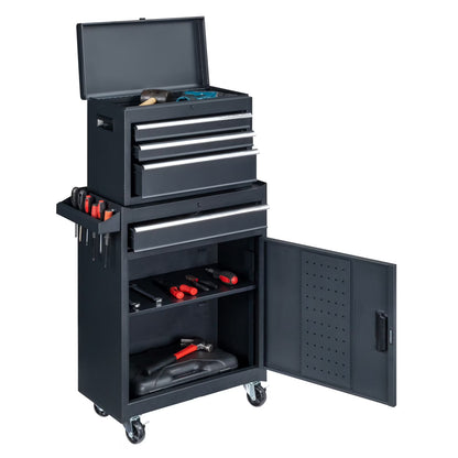 Gzxs 4-Drawer Rolling Tool Chest with Wheels, Tool Chest with Large Storage Cabinet and Adjustable Shelf, Portable Top Box with Locking System Tool Chest for Garage, Warehouse (Black)