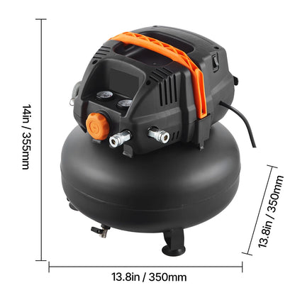 KFFKFF 6-Gallon Portable Air Compressor, 1.7HP with 2.3CFM@90PSI, 150PSI Max Pressure, Includes 12-Piece Accessory Kit and 50FT Air Hose for Inflation, Painting, and Nailing