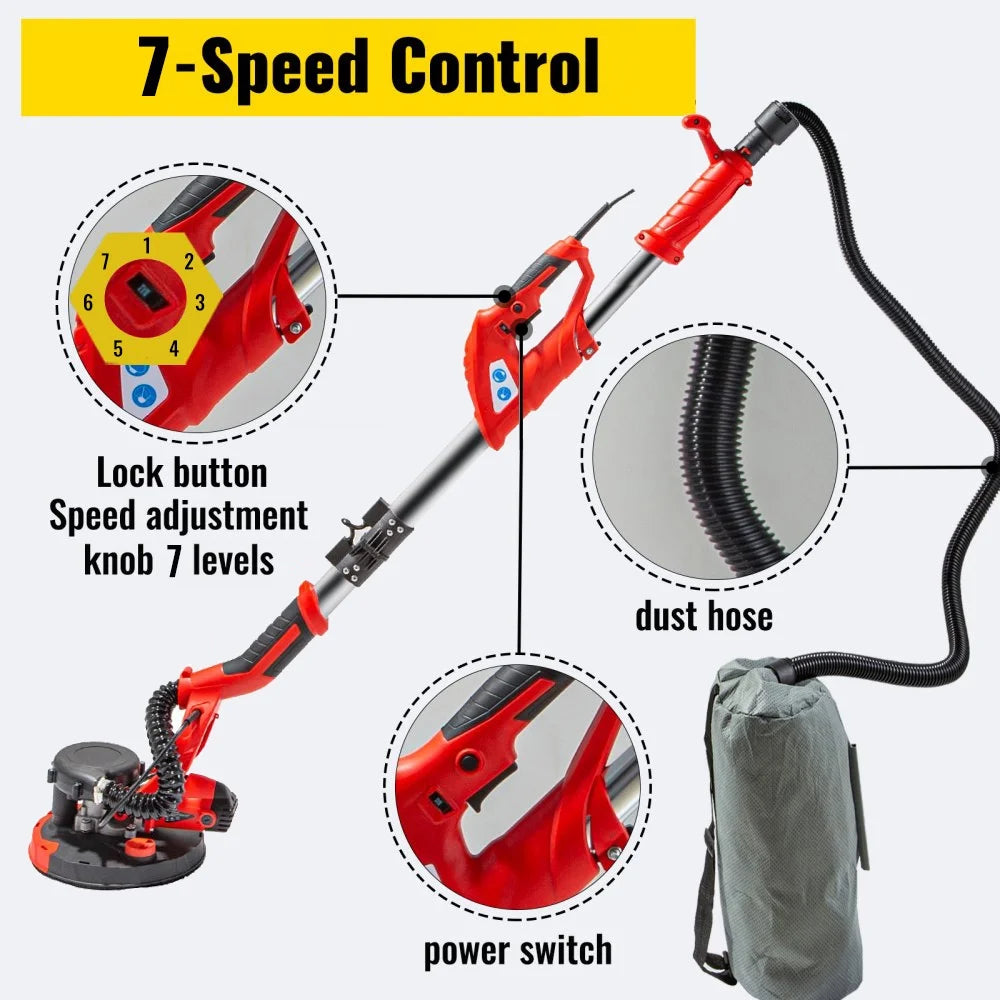 VEVOR 850W, 110V, 8.86" Electric Drywall Power Sander, 1750 RPM 6 Speeds