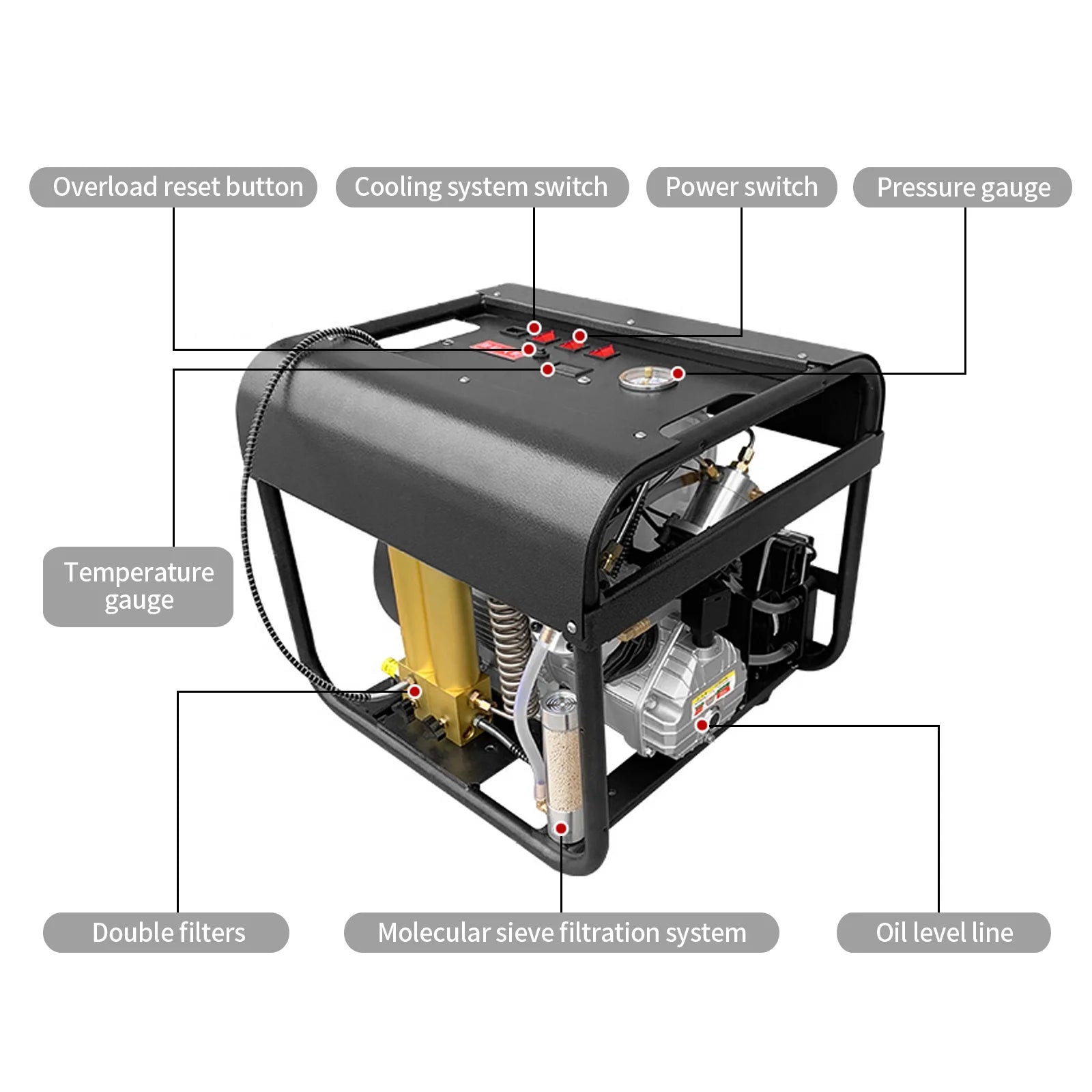 TUDIVING Air Compressor, 4500psi/300bar Auto stop PCP Air Pump, Inner Water and Fan Cooling System, Two Stage Filter for Paintball Diving, 110V